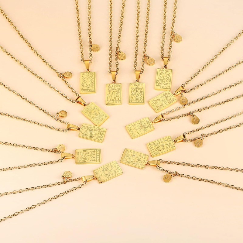 RIXERKOC Zodiac Necklace for Women Constellation Tarot Card Pendant Double