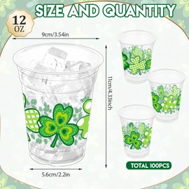 ZCPTZ 100 Pcs St. Patrick's Day Shamrock Cups,12 oz St. Patrick's Day Party Cups Happy St Patrick's Day Plastic Cups Green Lucky Shamrock Irish Party Cups for St Patrick's Party Decoration Supplies
