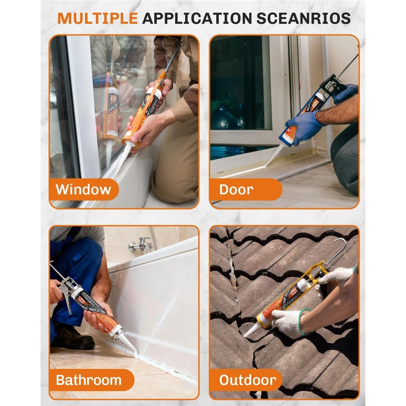 WELLUCK White Silicone Caulk, 100% Waterproof Silicone Sealant Adhesive Caulking,for