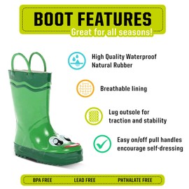 Western Chief Boys Waterproof Printed Rain Boot with Easy Pull on Handles - Fritz the Frog, 9 M US Toddler