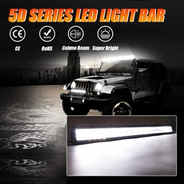 Auxbeam 50Inch LED Light Bar 288W LED Work Light Driving Light Spot Flood Combo Beam Bar 5D Lens for Car Jeep Off Road SUV UTV ATV Pickup Truck with Wiring Harness