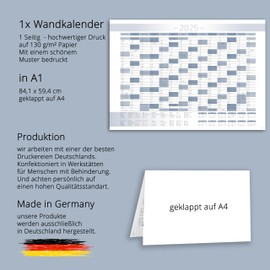 XXL Annual Calendar 2025 + January 2026 Year Planner in A1 in Simple Blue White Design with Holidays and Holidays Wall Calendar Wall Planner Calendar Planner Folded Folded