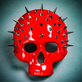 ILOVEMASKS Steampunk Spikes Skull Venetian Masquerade Half Face Mask - Glossy Red