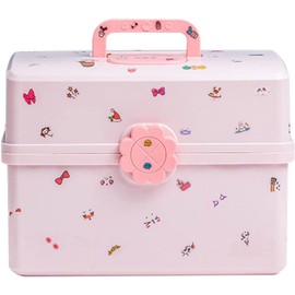 MASKMELLOW Organizador de accesorios para el cabello para niñas, caja de plástico de 3 capas con bandeja plegable y asa, contenedor portátil con cerradura para suministros de arte, maquillaje, uñas, accesorios para el cabello1
