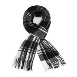 RonFoxi Black Scarf for Women Winter - Long Fashion Black and White Tartan Plaid Scarf Checked Blanket Scarf for Spring Winter (Style 17)