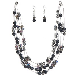 Layered Chunky Statement Necklace for Women Colorful Boho Beaded Necklaces and Earring Set Fashion Costume Jewelry for Women(Black)
