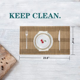 ANDSTAR Set of 4 Weave Bamboo Placemat Modern Table Natural Anti-Slip Bamboo Placemats Washable Heat-Resistant Table Mats for Kitchen Dinning Room Table Decor(12x24 inch,Brown)