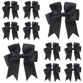 Black Hair Bows Clips Slides Grips 3" inch Long Tail Cheer Style Vibrant Woman and Girls Hairbows 10pcs