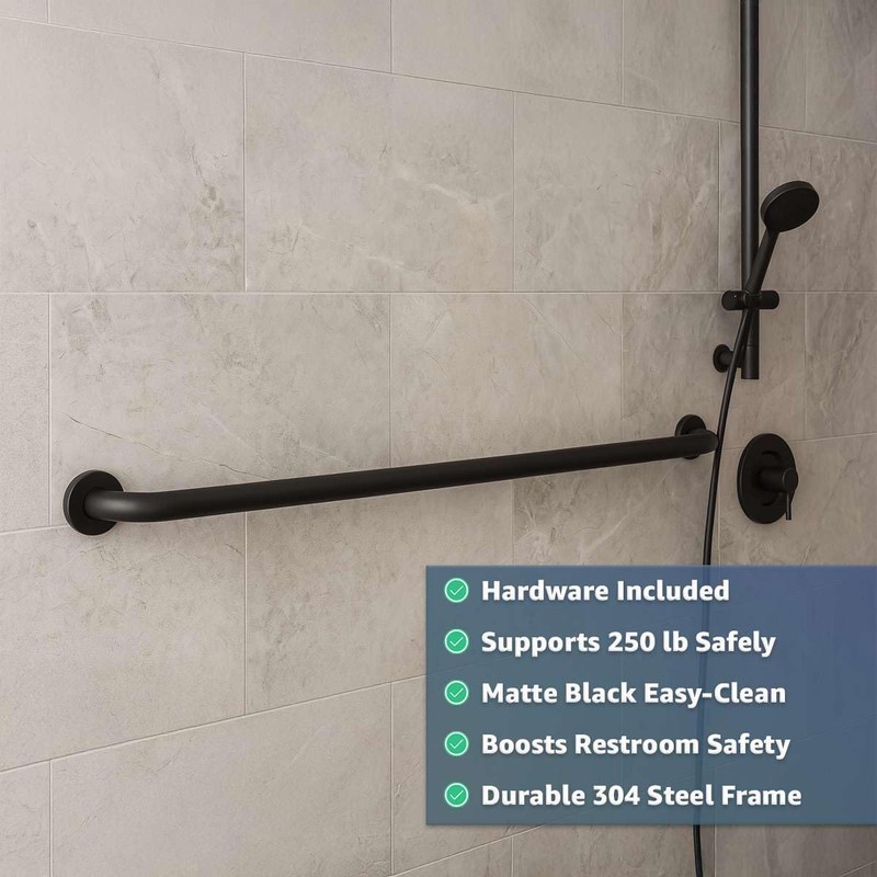 42″ Stainless Steel Matte Black Restroom Grab Bar – Wall