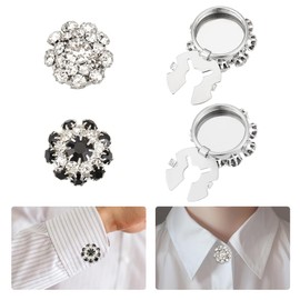 NBEADS 4 Pcs 2 Colors Button Covers for Women, Flower Rhinestone Buttons Cover Clip on Button Jewelry Detachable Shirt Button Clips for Dress Suit Tux Shirt Accessories, Jet