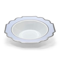 " OCCASIONS " 240 PiecesBowls Pack, Heavyweight Disposable Wedding Party PlasticBowls (14 oz SoupBowl, Imperial White/Blue & Silver)