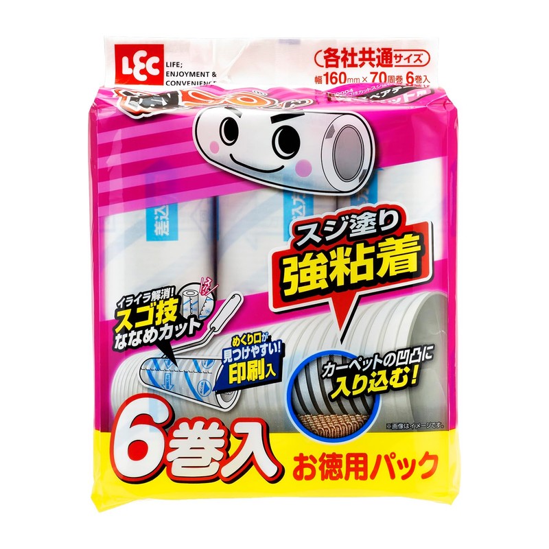 レック 激コロ スゴ技カット スジ塗 強粘着 70周 スペア 6個入 (カーペットクリーナー) S00004
