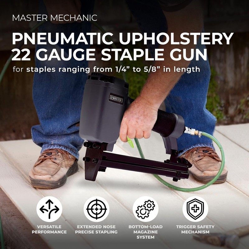 Master Mechanic Pneumatic Upholstery Stapler, 22 Gauge Heavy Duty Aluminum