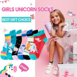 WEVIAS Kids Girls Socks Unicorn Ankle Funny Cartoon Low Cut Cotton Cute Novelty Fashion Toddler No Show Silly Socks 6 Pairs (6 Pairs Unicorn B, 6-8 Years)