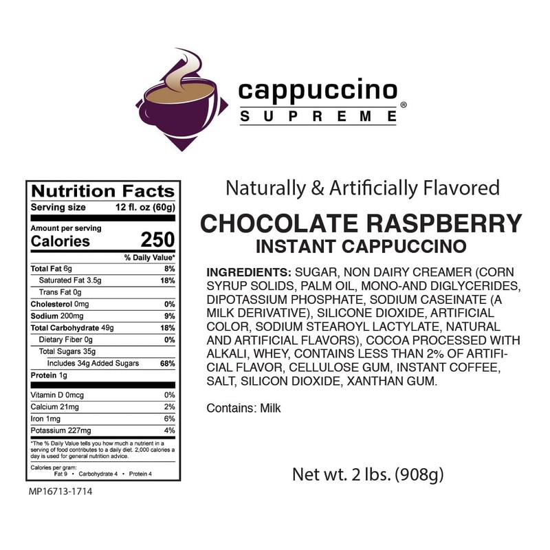 Cappuccino Supreme 2 lb bag Chocolate Raspberry Instant Cappuccino Mix