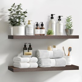 LaVie Home Floating Shelves, 24 Inch Wall Shelf Set of 2, Hanging Shelf with Invisible Brackets, Wall Decor for Bathroom, Bedroom, Living Room, Kitchen Storage, Rustic Brown