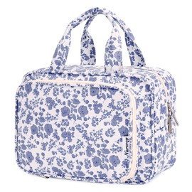 Full Size Toiletry Bag Large Wash Bag Makeup Bag Travel Organizer Cosmetic Bag for Women (Little Grayish Blue Flower)