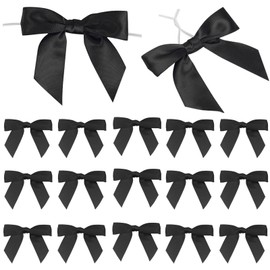 50PCS Black Satin Ribbon Bows, 9CM Pre-Tied Bows, Satin Gift Bows for Wrapping, Birthday Party, Wedding Decorations, Crafts, Bakery, Candy Bags (Black)