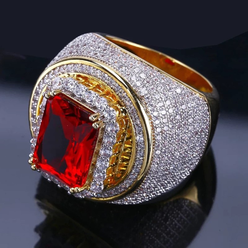 Htayekog 18K Gold Cluster Lab Simulated Diamond Band Micropave Mens