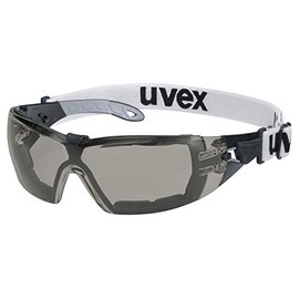 Uvex Pheos Guard Safety Glasses - Scratch-Resistant Exterior / Interior Durable Anti-Fog - with Headband - Tinted / Black / Grey