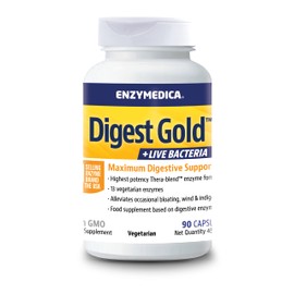 Enzymedica - Digest Gold + Probiotic Bacteria, Fast Acting Enzyme Formula, Reduces Gases and Bloating, Improves Nutrient Absorption and Energy, Gluten Free, Dairy Free, 90 Capsules