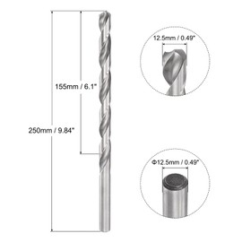 sourcing map 12.5mm Twist Drill Bits, High-Speed Steel Straight Shank Extra Long Drill Bit 250mm Length for Wood Plastic Aluminum