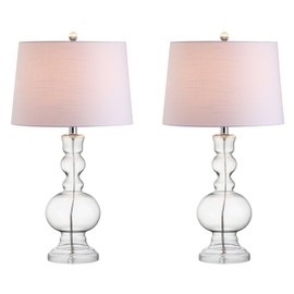 JONATHAN Y JYL1061B-SET2 Set of 2 Table Lamps Genie 28.5" Glass LED Table Lamp Contemporary Transitional Bedside Desk Nightstand Lamp for Bedroom Living Room Office College Bookcase, Clear