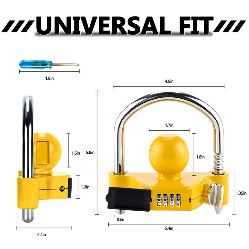 Cenipar Trailer Hitch Lock Universal with Combination Lock, Heavy-Duty Steel