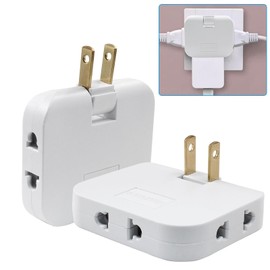Zorfeter 2Pcs 3 in 1 White-Type A Rotatable Flat Wall Outlet Extender, Flat Plug Adapter Outlet 2500W, Power Socket Converter Plug Perfect for Home and Travel