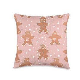 Christmas Craze Pink Christmas Gingerbread Man Cute Holiday Themed Throw Pillow, 16x16, Multicolor