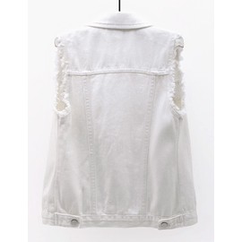 VIEWON Women's Casual Denim Waistcoat Frayed Sleeveless Ripped Jacket Vest with Pockets White M