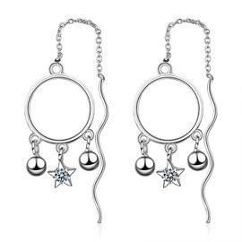 925 Sterling Silver Dreamcatcher Stars Tassel Needle Drop Threader Pull Through Earrings for Womens Dream Catcher Dangle Earring Bohemian Jewelry Gift (Silver)