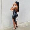 Women Faux Leather Dress Sleeveless Backless Bandage Bodycon Split Midi