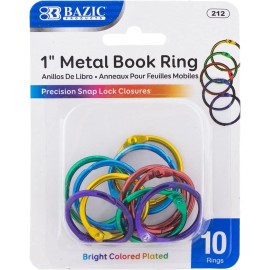 BAZIC Loose Leaf Binder Ring 1" Assorted Color, Book Rings Binder Rings