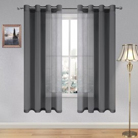 DWCN Dark Grey Sheer Curtains Textured Semi Transparent Eyelet Top Decorative Voile Curtain for Living Bedroom, 52" Wide x 72" Drop, 2 Panels