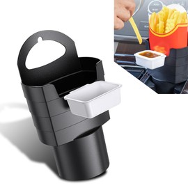 JawGrew French Fry Holder for Car, Multifunctional Dipping Sauce Organizer, Cup Holder Insert Portable Chicken Nugget Fries Storage Rack, Universal for Cars Cleanable Plastic Accessories (Black)