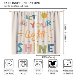 JanJCurt Kids Cartoon Curtains, Let You Light Shine Colorful Inspirational Quotes Boho Rainbow Moon Star Cute Print Window Drapes for Nursery Baby Boys Girls Bedroom, 42x45 Inch (No Blackout)