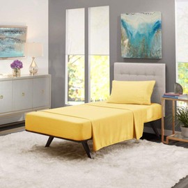 4 Piece 100% Microfiber Sheets Set, Cool & Breathable Deep Pockets Timeless Solid Color Design Lime Yellow Sheet Queen Size, Fabric Calm Relaxing Super Soft Cozy Comfy Luxury Bedding Set