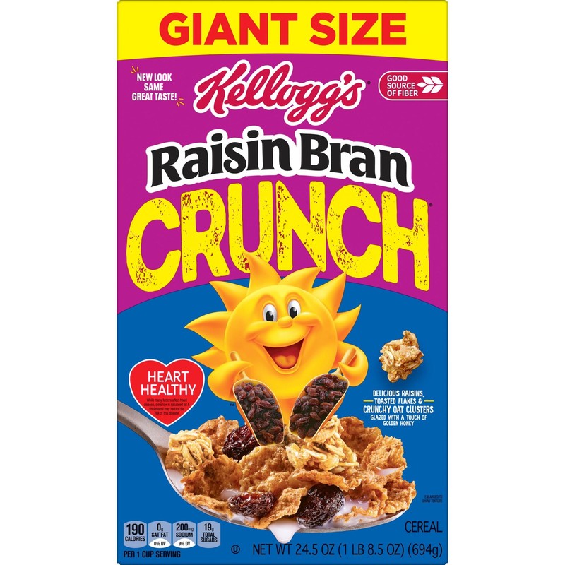 Kellogg's Raisin Bran Crunch Breakfast Cereal, Fiber Cereal, Family Breakfast,