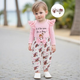 Baby Cowgirl Outfits Retro Ruffle Long Sleeve Bodysuit Cowgirl Boots/Pony Pants Headband Cute 3Pcs Country Western Fall Clothes First Rodeo Birthday Welcome Home (Pink, 0-3 Months)