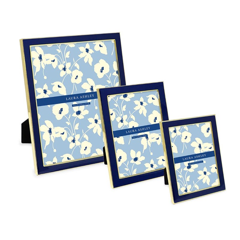 Laura Ashley 8x10 Navy Enamel Picture Frame, Gold Metal Edge