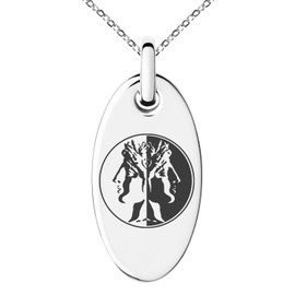 Tioneer Stainless Steel Janus Greek God of Beginnings Symbol Small Oval Charm Pendant Necklace