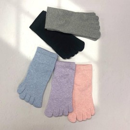 Korean-Made J5 Daily Women's Toe Socks (3 Pairs) Ankle Socks: 1 Purple, 1 Grey, 1 Black Pair
