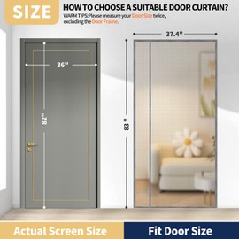 Magnetic Screen Door,Reversible Left or Right Side Opening,Silver Grey Mesh Door Screen Magnetic Closure,Keep Bugs Out, Tear-Resistant, Pet and Kid Friendly, Fits Door Size 36" x 82"