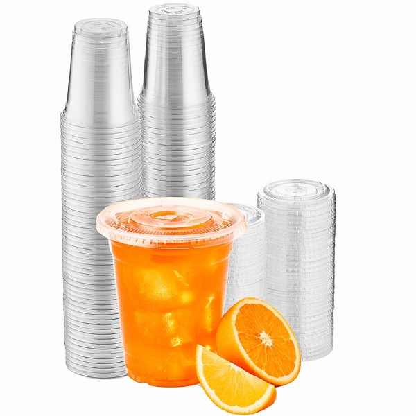 10 oz. Clear Cups With Lids / Clear Disposable Cups / Ice coffee cups & Bubble Boba Tea Cups / Clear Plastic Cups with Lids / Cup with Lid for Cold Drinking & Smoothie Pack of 100
