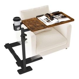 Swivel Table for Recliner Chair with Tilting Top, Adjustable Laptop Side Table for OverCouch & Sofa, Slide Under Tray Tables for Eating & Reading, Armchair Desk (Rustic Brown)