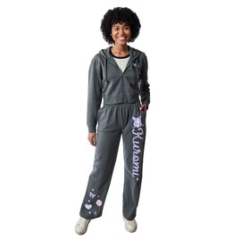 Kuromi Hearts & Bows Women's 2-Pack Charcoal Long Sleeve Crop Hoodie & Joggers Combo Set-Medium