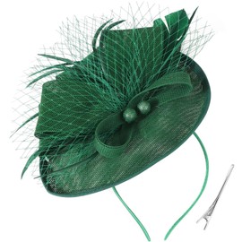 DRESHOW Flower with Single Arrow Feather Fascinators Hat Headband and a Forked Clip Bridal Headpiece Derby Fascinator Pillbox Hat Headpiece for Girls and Women, 1 x single arrow fascinator hat: green