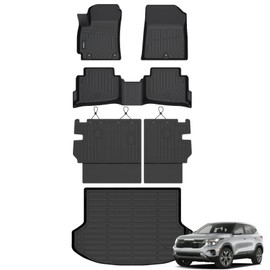 ANBINGO® Floor Mats & Backseat Cargo Liner for Kia Seltos 2024 2025, TPE All Weather Mats 2024 2025 Seltos S, LX, EX, SX, X-Line, Cargo Tray in The Highest Position (Only for U.S.A. and Canada Seltos)