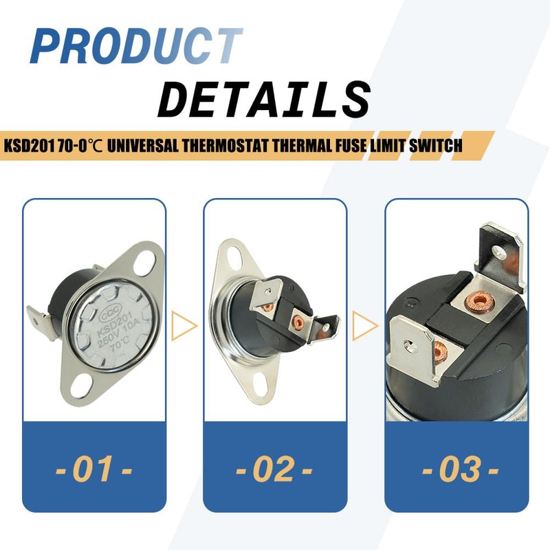 2-Pack KSD201 70-0℃ Universal Thermostat Thermal Fuse Limit Switch Compatible